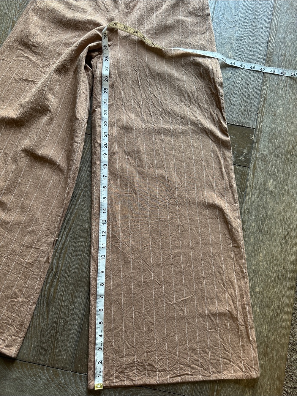 Miou Muse Wide Leg Palazzo Pants Small Tan Pinstripe Coastal Grandmother Resort - Picture 2 of 4